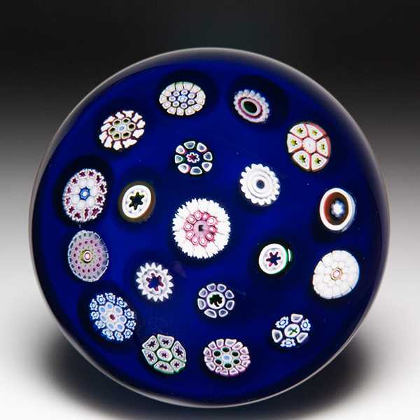 Drew Ebelhare 1998 spaced concentric millefiori paperweight. by Drew Ebelhare