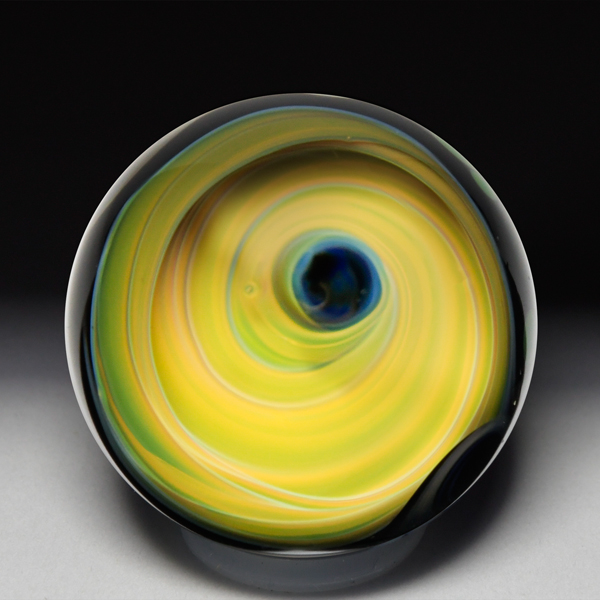 Mike Gong 2006 yellow vortex with dots marble. by Mike Gong