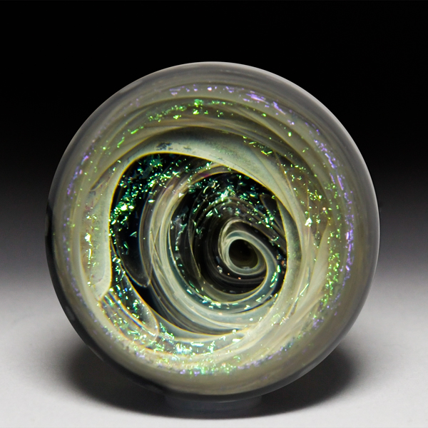 James Daschbach Art Glass 2005 dichroic white vortex and pinwheel marble. by James Dauschbach