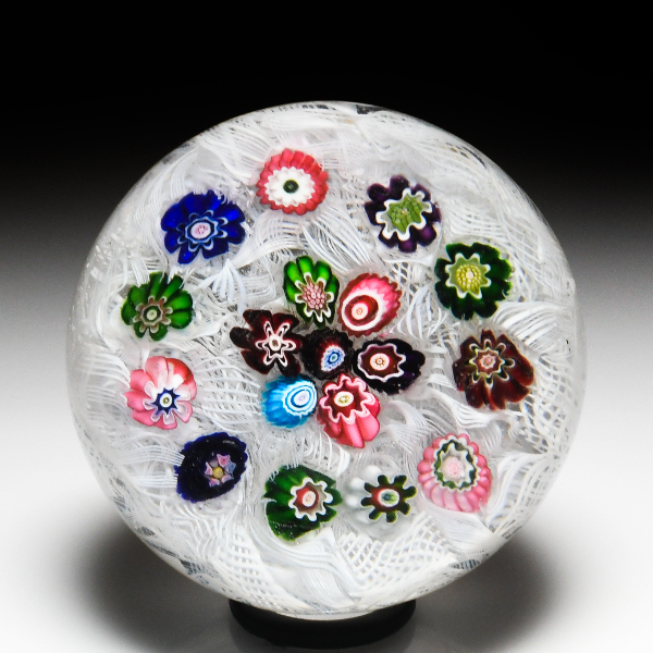 Antique Clichy end-of-day scrambled millefiori paperweight. by Antique Clichy
