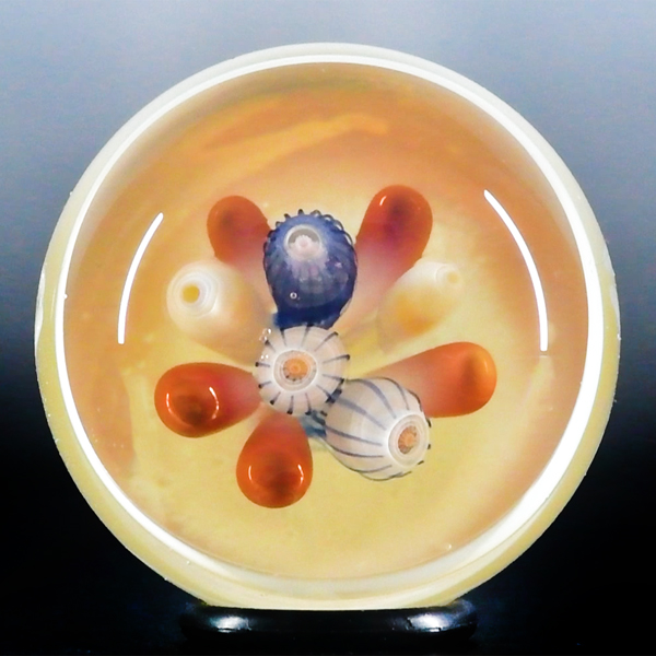 James Daschbach Art Glass 2005 dichroic white vortex and pinwheel marble. by James Dauschbach