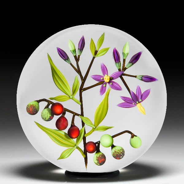 Chris Buzzini 1991 pink and white crownvetch glass paperweight. by Chris Buzzini