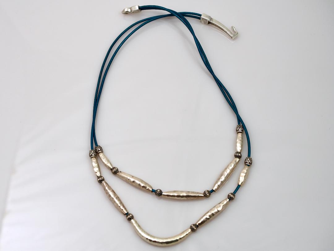 Image of Double Strand Silver and Leather Necklace by Barbara Rand