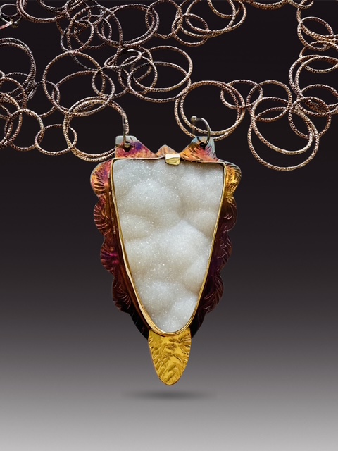 Image of 5 Sterling Silver, Fine Silver Bezel, 22k Gold, and Quartz Druzy Necklace with Sterling Silver Chain by  