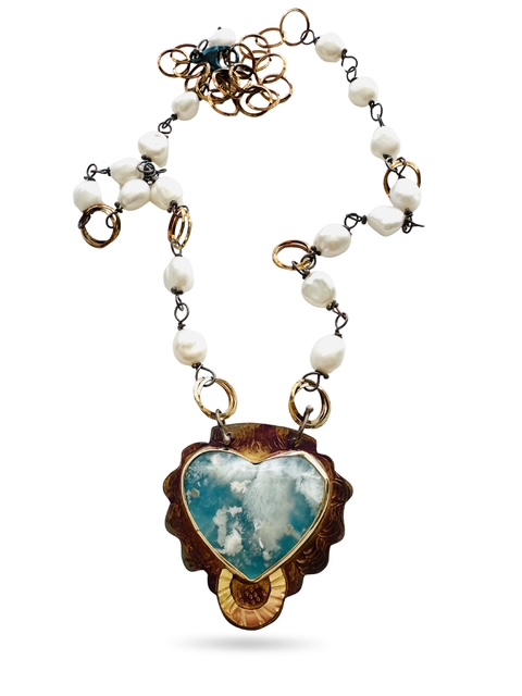 Image 2 for 6 Sterling Silver, Fine Silver Bezel, 18k Gold, and Fresh Water Pearl Necklace with Sterling Silver Links and Lobster Clasp