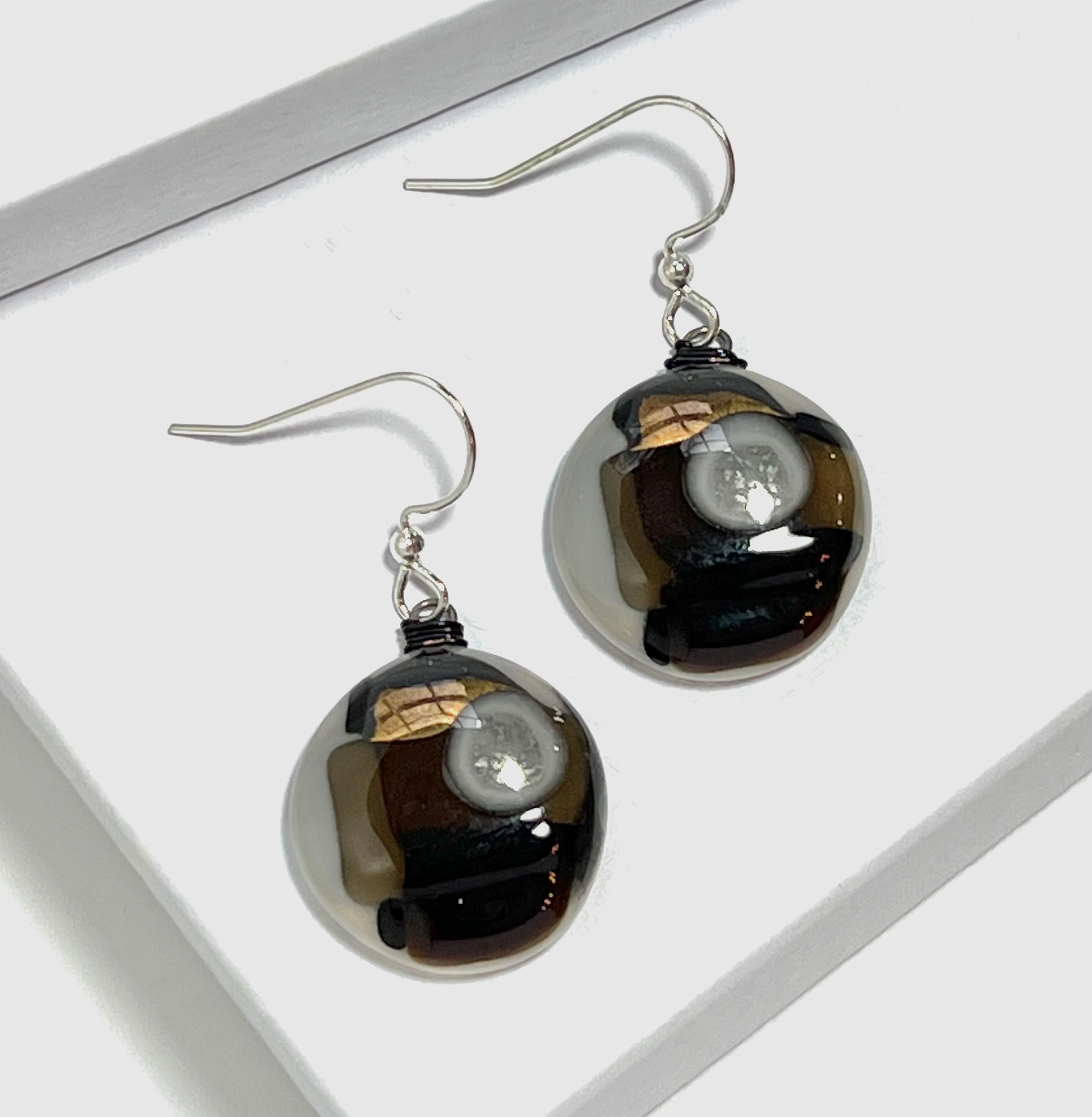 STRONG & Brave Fused Glass Black and Gold Earrings