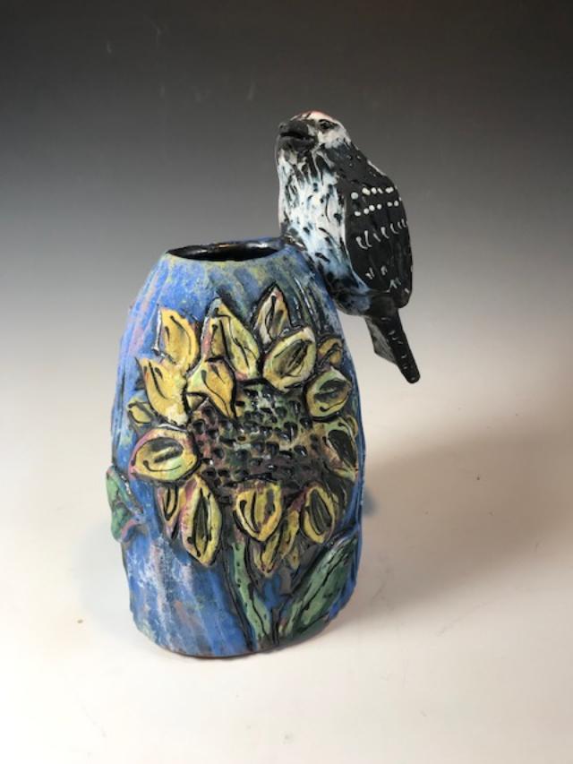 Bird and Sunflower Vase
