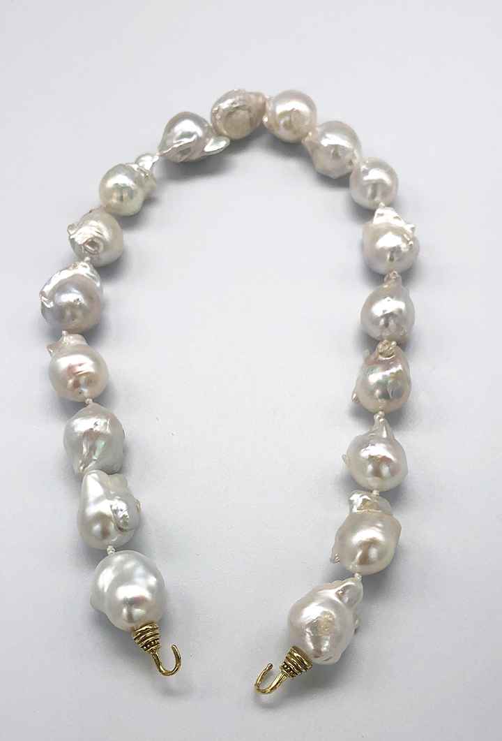 MAB 21-0006 Giant Baroque Freshwater Pearl Strand with Brass Hooks
