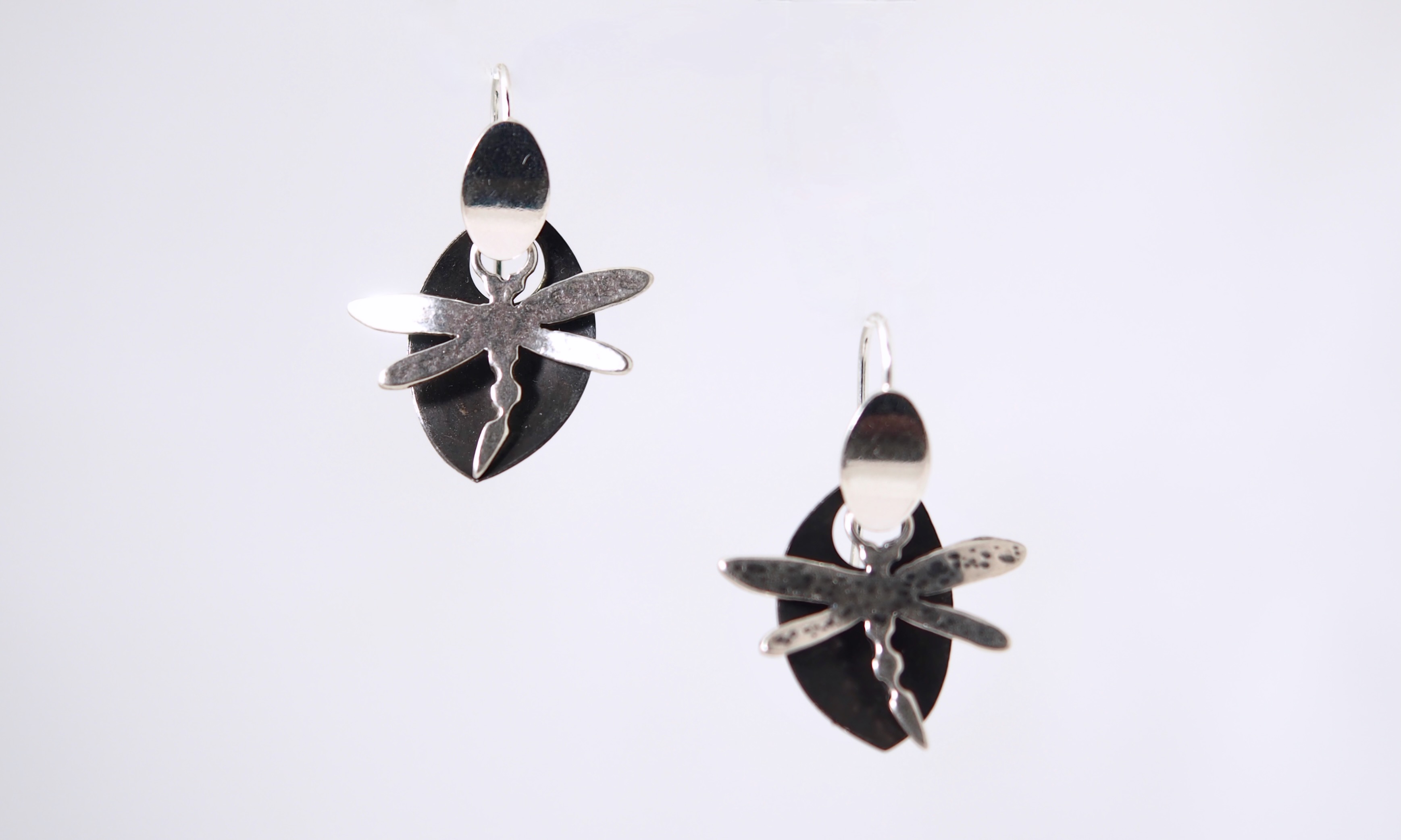 Dragonfly Sterling Silver and Black Aluminum Earrings