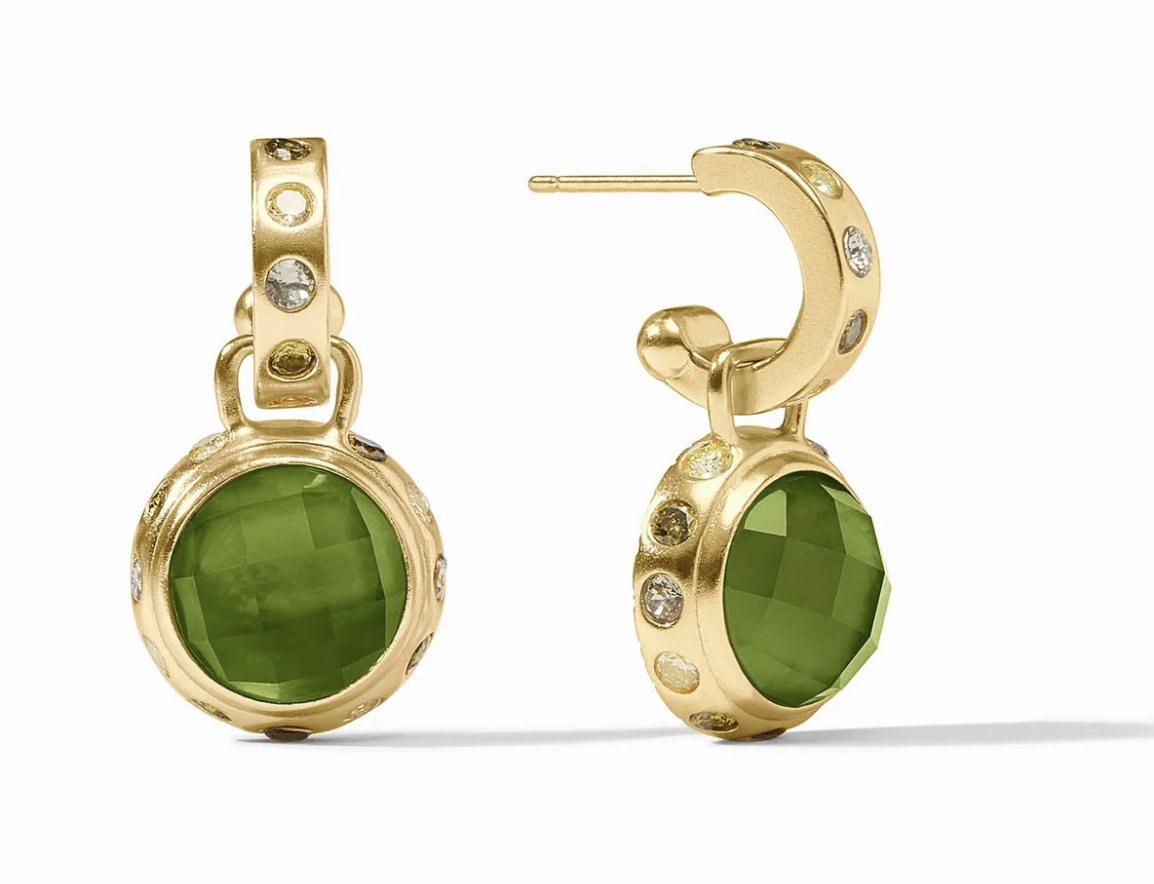 Image of Iridescent Palmetto Green Rainbow Hoop & Charm Earrings by Julie Vos