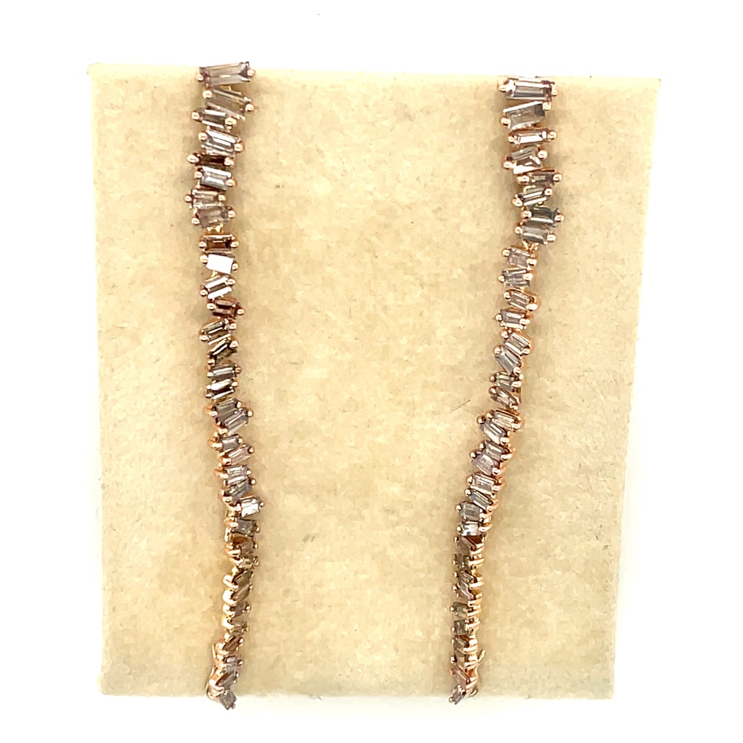 Long Jagged 18 karat Pink Gold Fancy Colored Diamond Baguette Earringsdj Adjustable 3.1 carat total weight diamond earrings. Each earring breaks down into four sections, so can be worn at any length. Multiple posts hidden hooks.