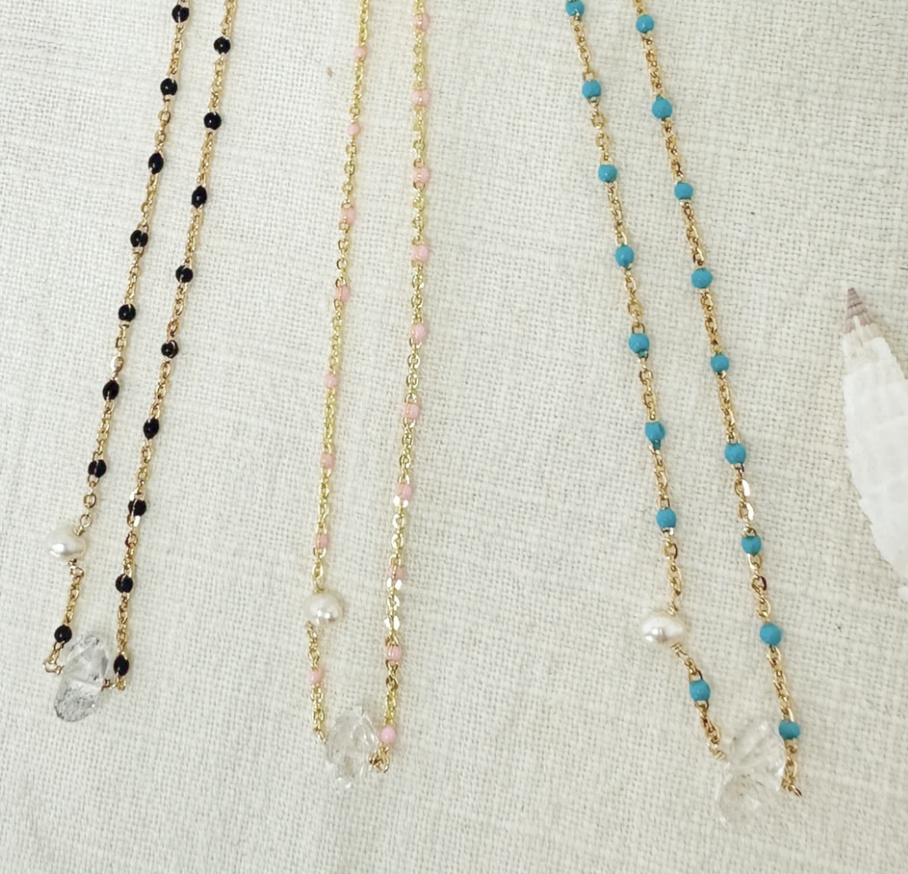 Image 2 for Herkimer Diamond and Enamel Bead Chain Necklace