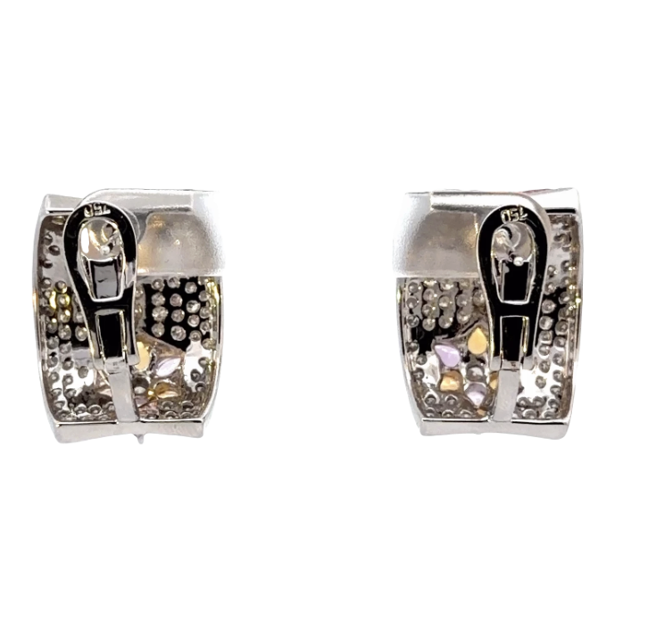 Image 3 for 18 Karat White Gold Fancy Diamond and Fancy Sapphire Fat Hoops with Floral Motif