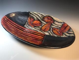 Image 1 for Red/Black Oval Bowl Red/Black Oval Bowl