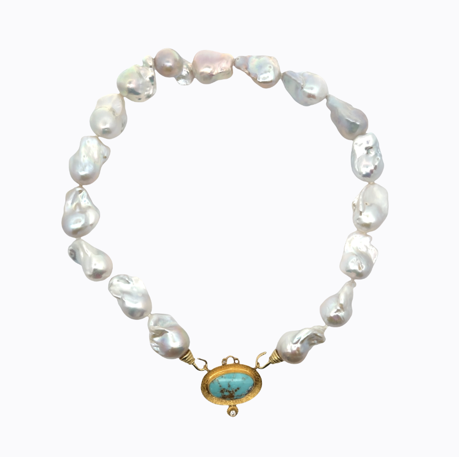 Image 2 for 24 Karat Gold, Diamond & Turquoise Centerpiece with Sterling Silver backing