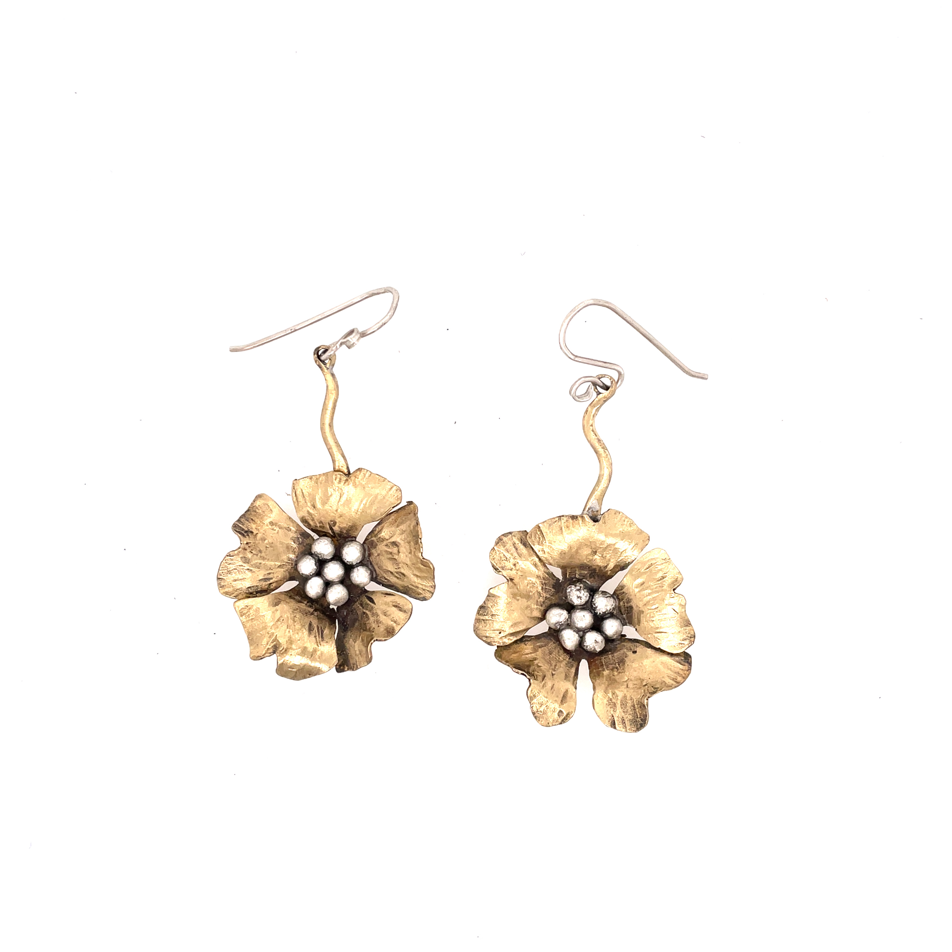 Shortest Small Poppy Wire Earrings - Brass and Silver
