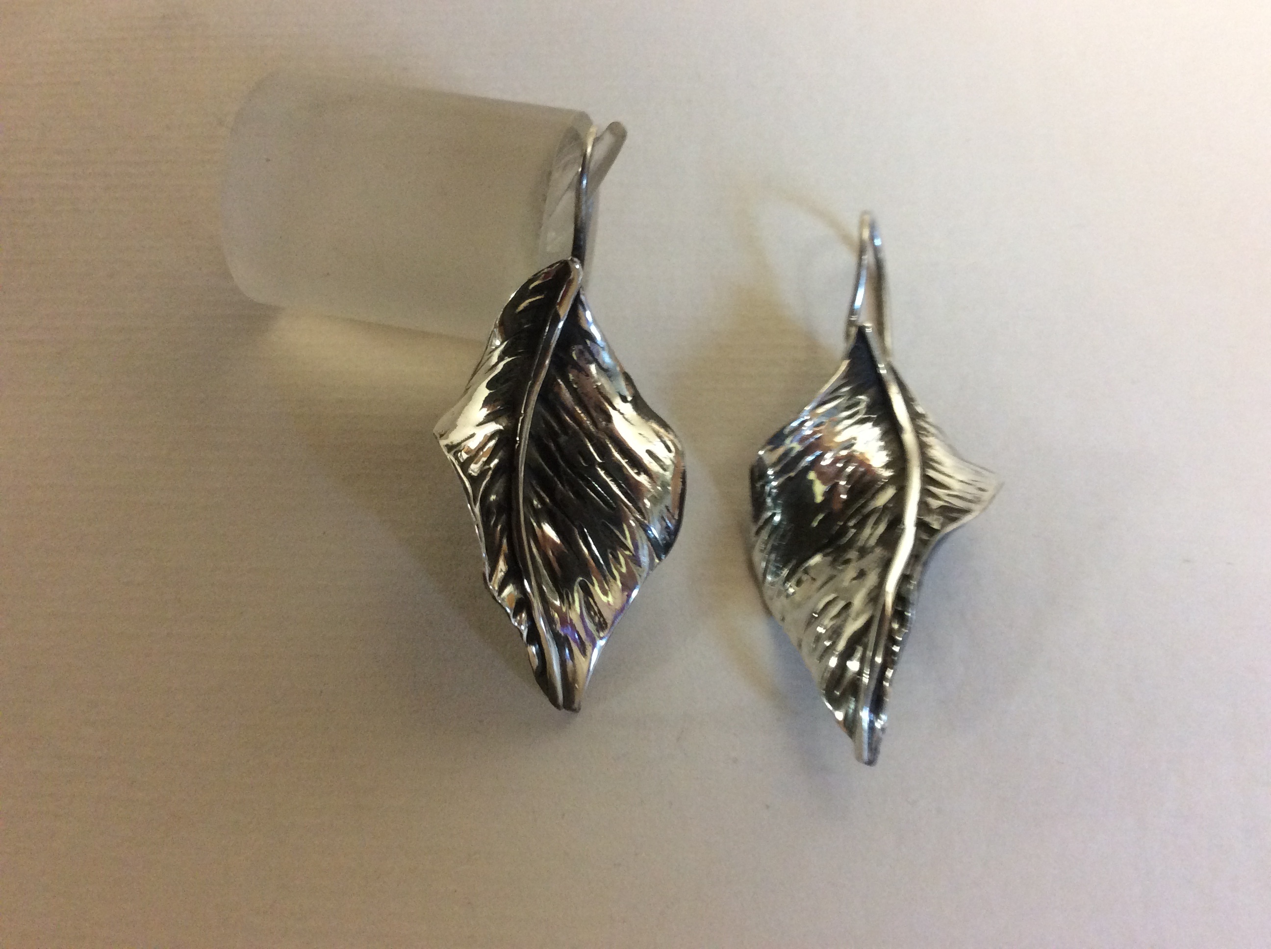 Small Begonia Leaf Earrings, Silver