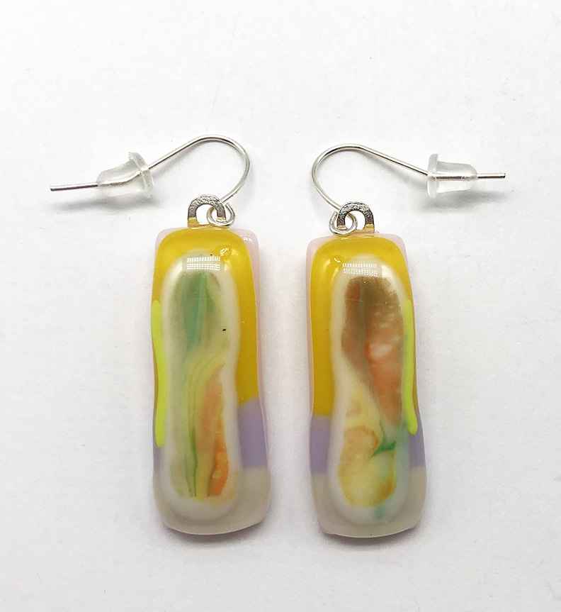 Yellow/ Purple Fused Glass Earrings