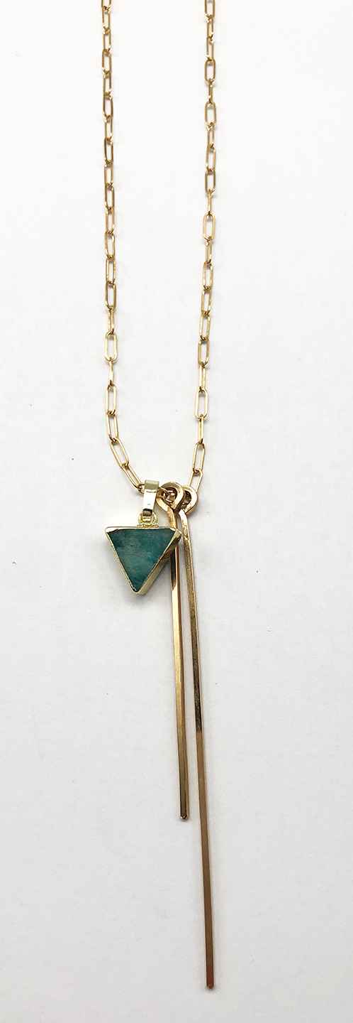 Chrysoprase Mini Triangle Accented Double Bar Necklace