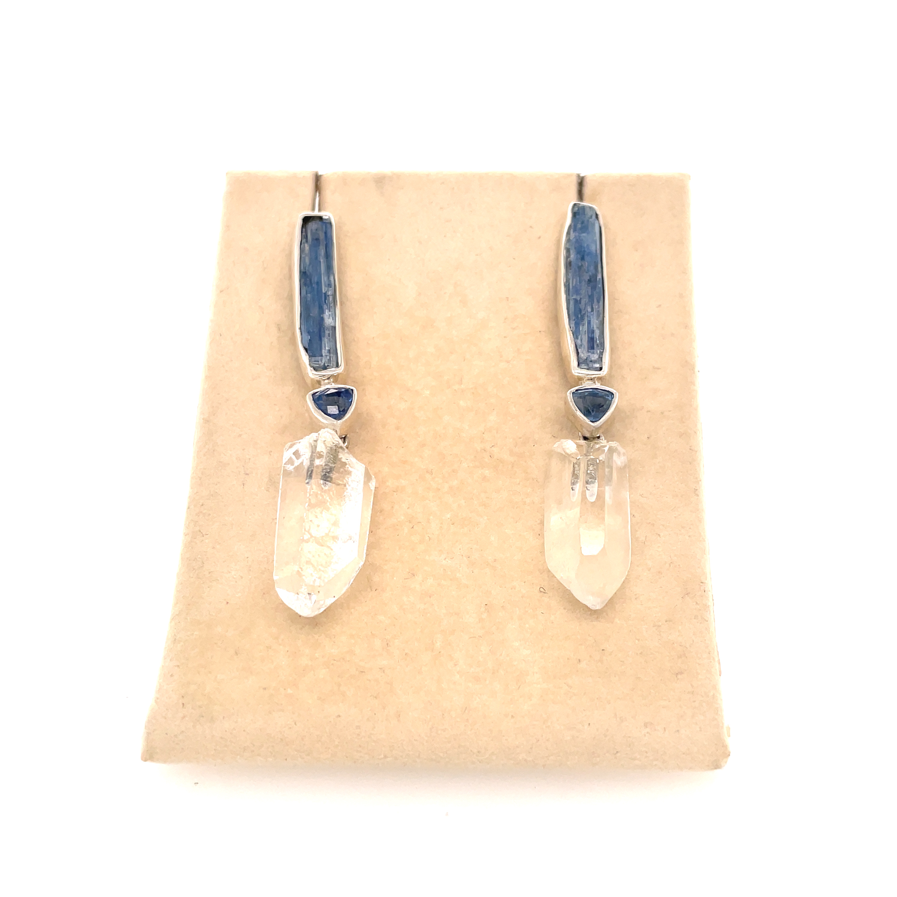 MAB 21-0188 Raw Kyanite, Faceted Kyanite and Faceted Crystal Earrings with Removable Dangles
