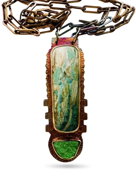 Image 4 for 2 Sterling Silver, Fine Silver Bezels, rare Colla Wood from Turkey, and Uvarovite Necklace with Sterling Silver Chain