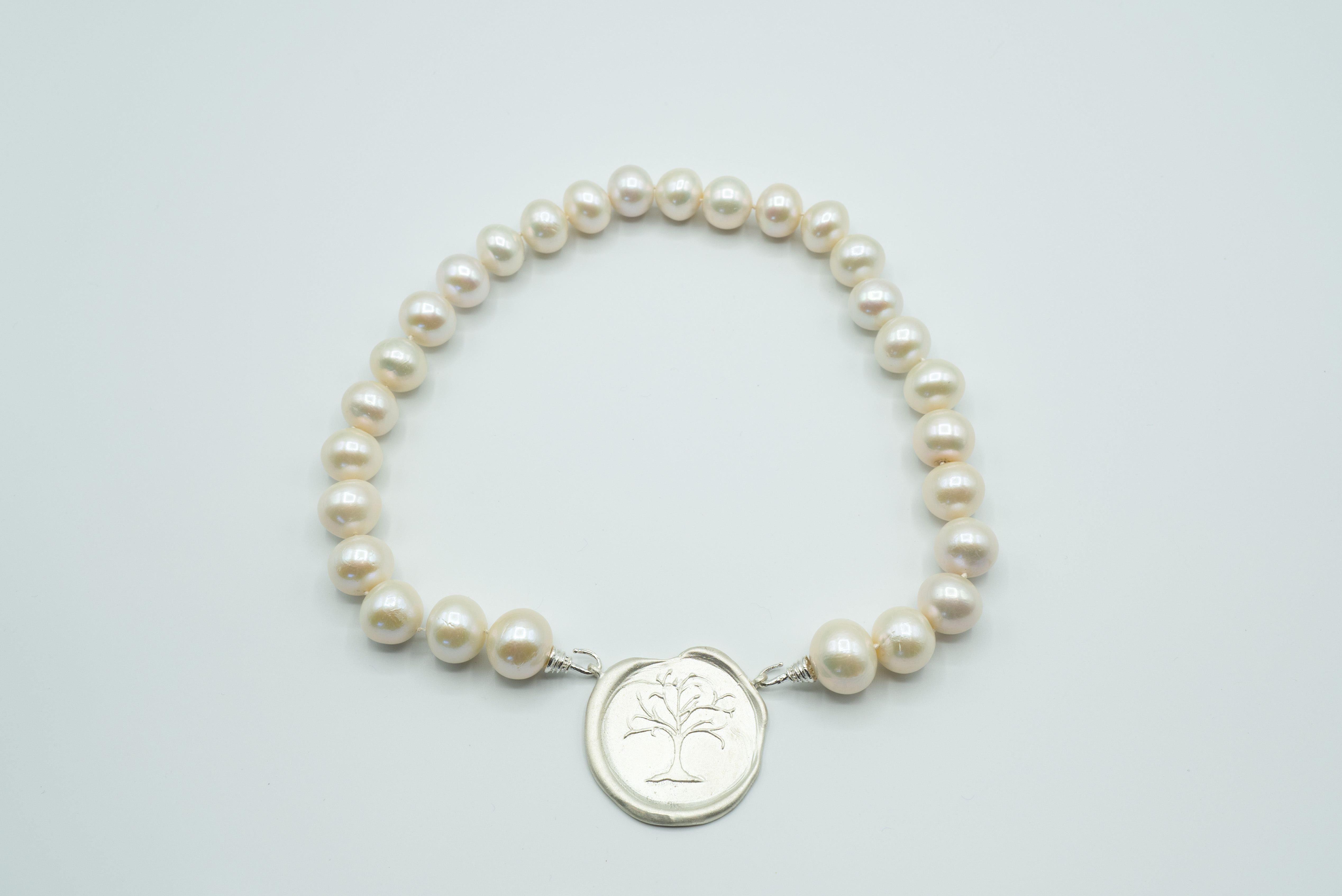 Jumbo Button Near Round Natural Freshwater Pearls High Luster on Sterling Hand Cast Hook, Hand Knotted
