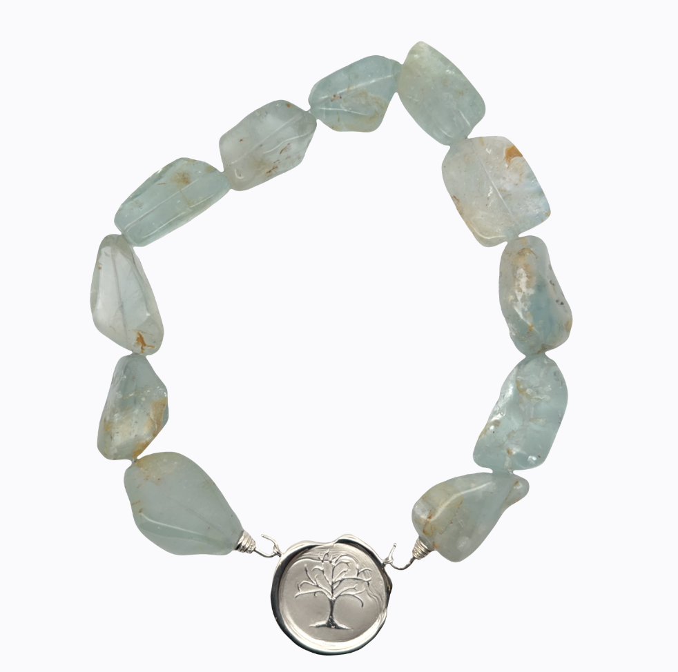 Image of Giant Blue and Green Crystal Beryl Quartz with Hand Cast Sterling Hooks by Marcia McDonough