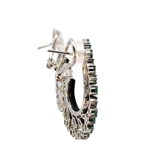 Image 4 for 18 Karat White Gold, Emerald, Agate, and Diamond Wreath Earrings