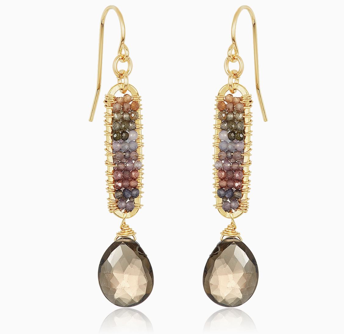 Image of Chrissy Earrings, Multi-Color Sapphire and Smokey Quartz Drops by Mabel Chong