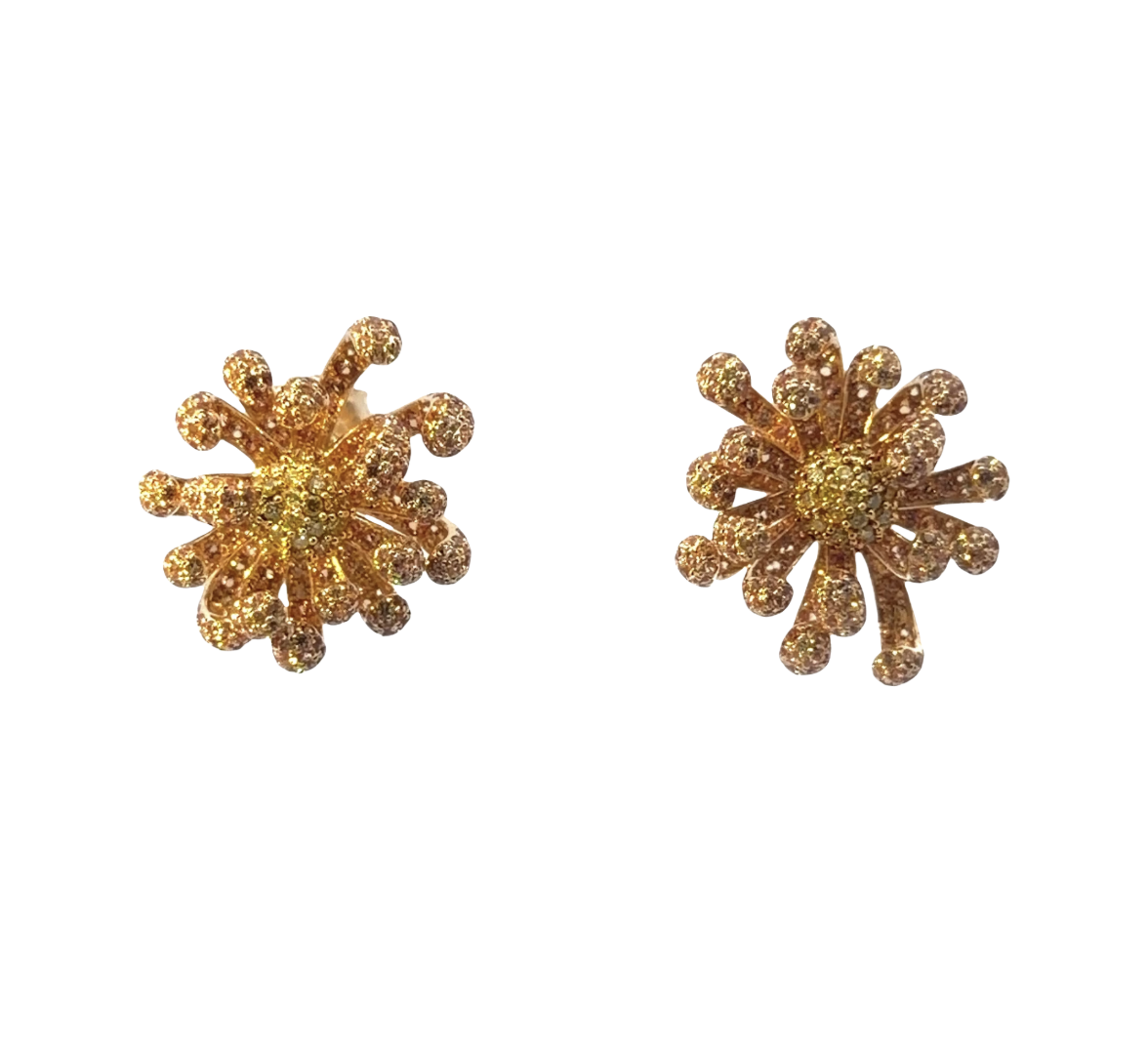 Image of 18 Karat Yellow Gold, Fancy Diamond, Floral Spray, and Yellow Sapphire Earrings with Hidden Hooks by Marcia McDonough