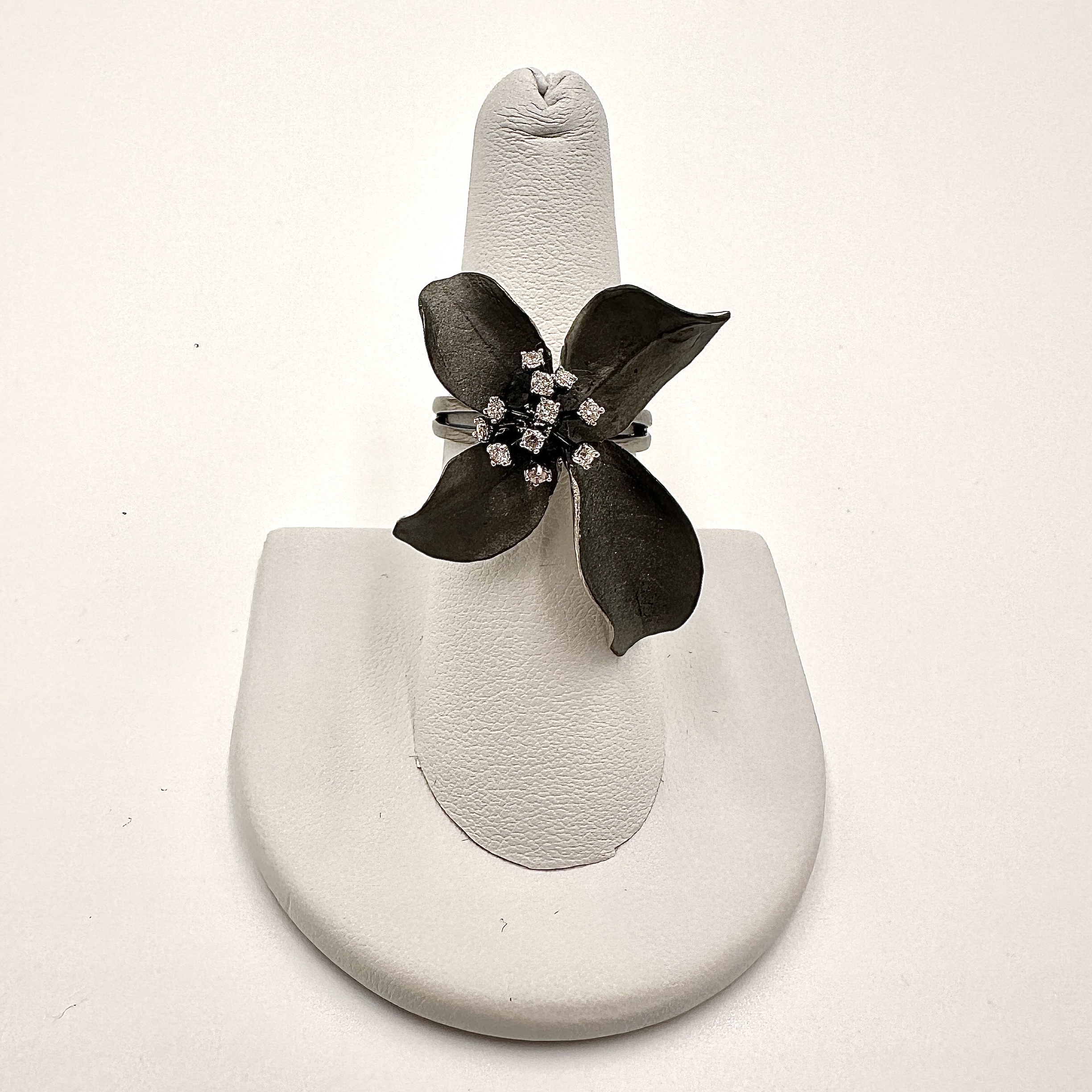 Image of 18 Karat White Gold and Gray Rhodium Diamond Flower Ring by Marcia McDonough