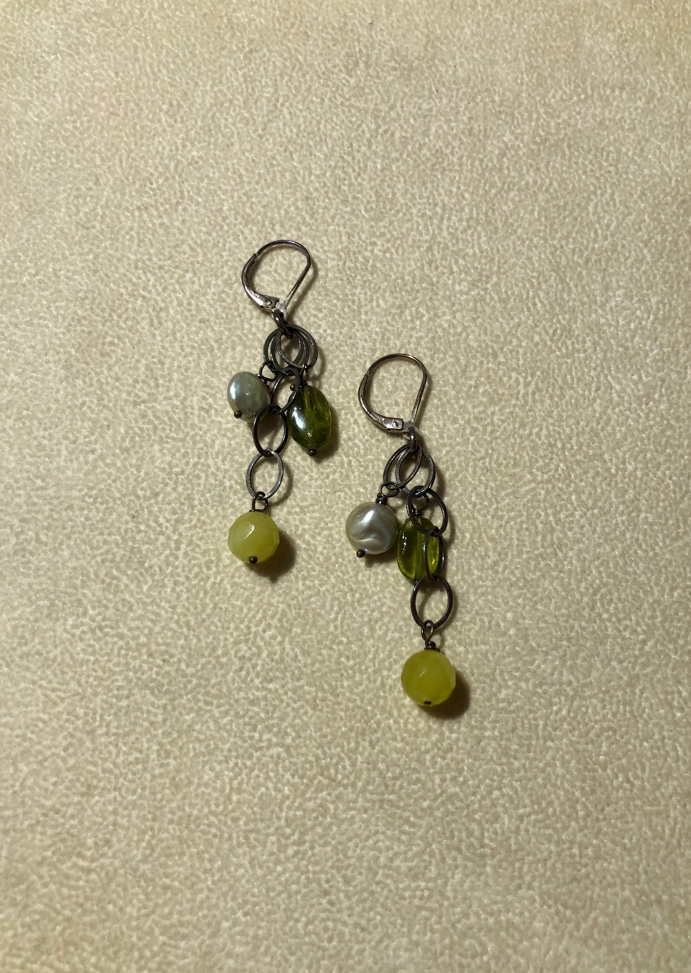 Image 1 for Green Pearl and Peridot Drop Earrings Green Pearl and Peridot Drop Earrings
