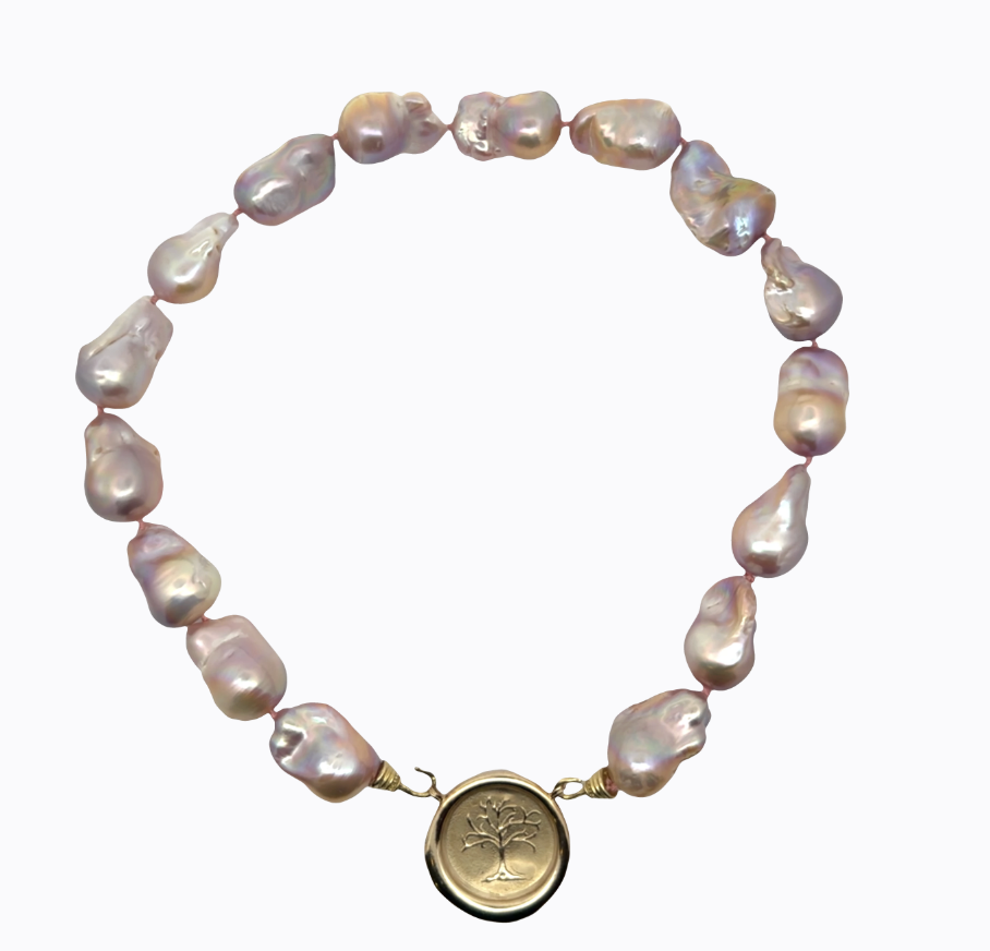 Image of Large Baroque Natural Pink Freshwater Pearl Strand with Hand Cast Brass Hooks by Marcia McDonough