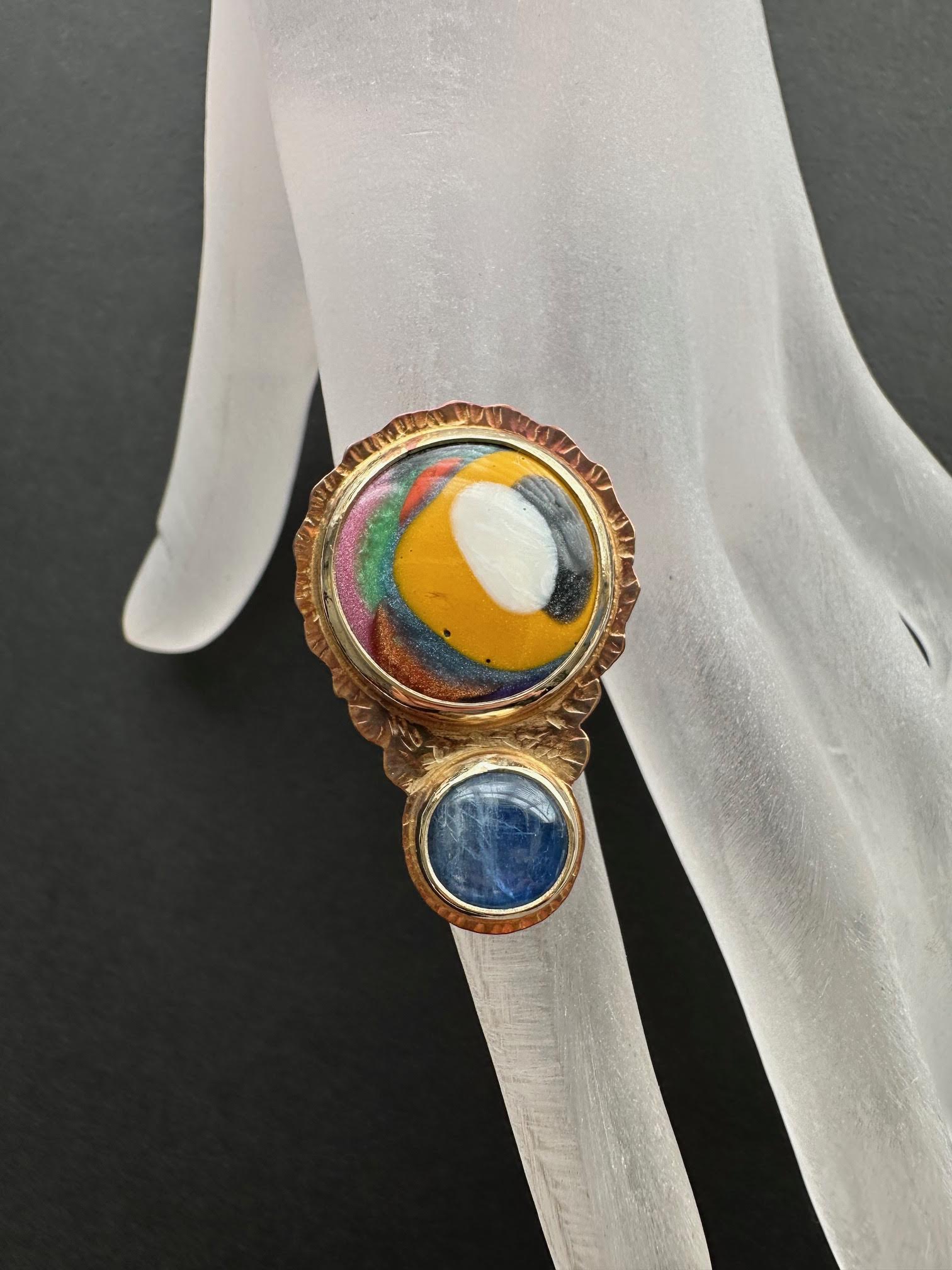 Image 3 for Sterling Silver, Fine Silver Bezels, Kyanite, and Surfite Ring, Size 7