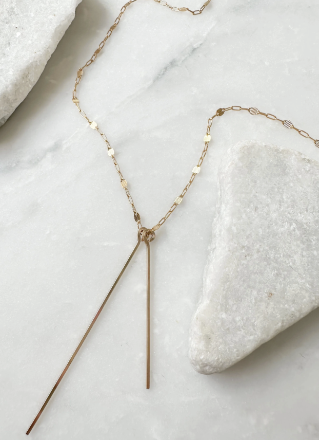 Image of Double Bar Pendants on Coin Chain Necklace, 14k Gold Fill by  RACH B Jewelry