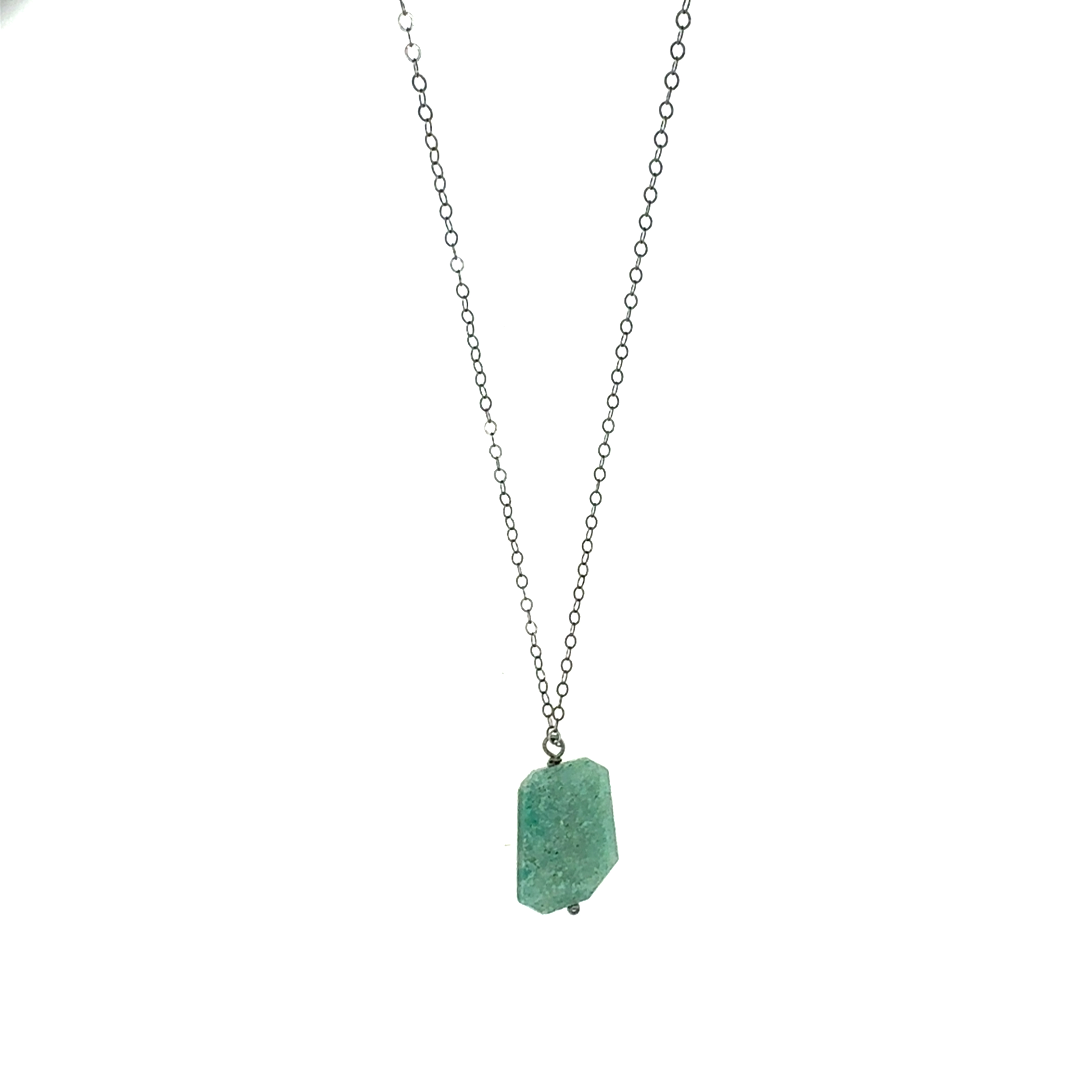 Image of Adventurine Charm Pendant on Oxidized Sterling Thin Cable Chain Necklace - Trunk Show by  RACH B Jewelry