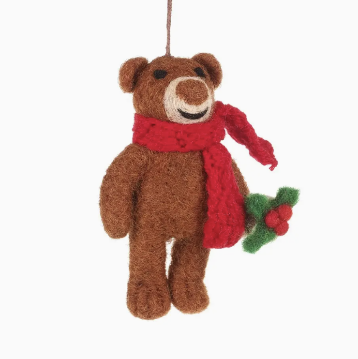 Image of Bear with Scarf - Handmade Felt Ornament by  Felt So Good