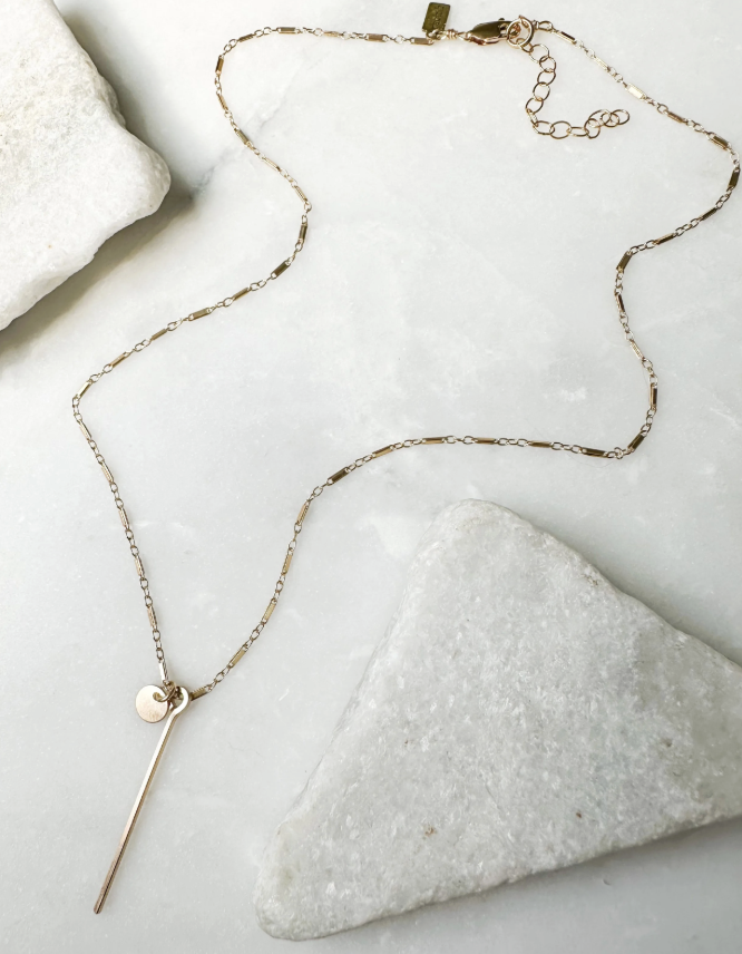 Image of Bar with Coin Accent on Bar Link Chain Necklace, 14k Gold Fill by  RACH B Jewelry