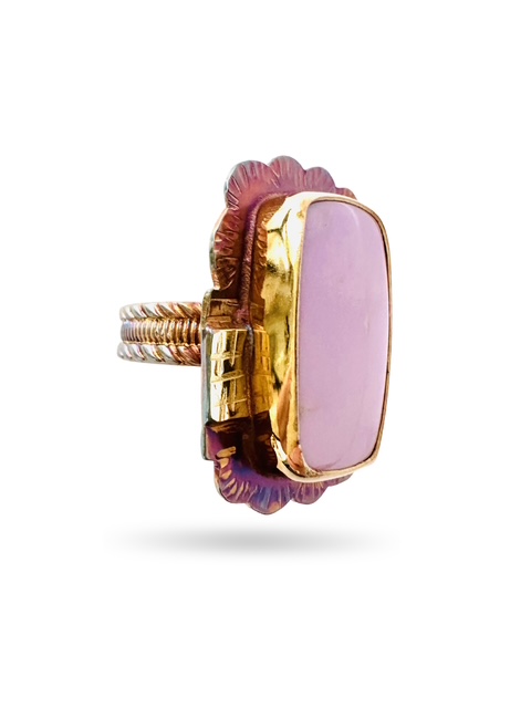 Image 2 for 3 Sterling Silver, Fine Silver Bezel, 18k Gold, and Phosphosiderite Ring - Size 7