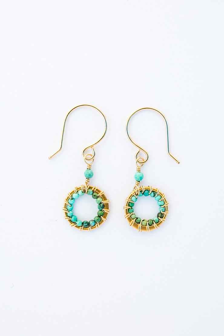 Turquoise Circle Drop Gold-filled Earrings 1 1/8