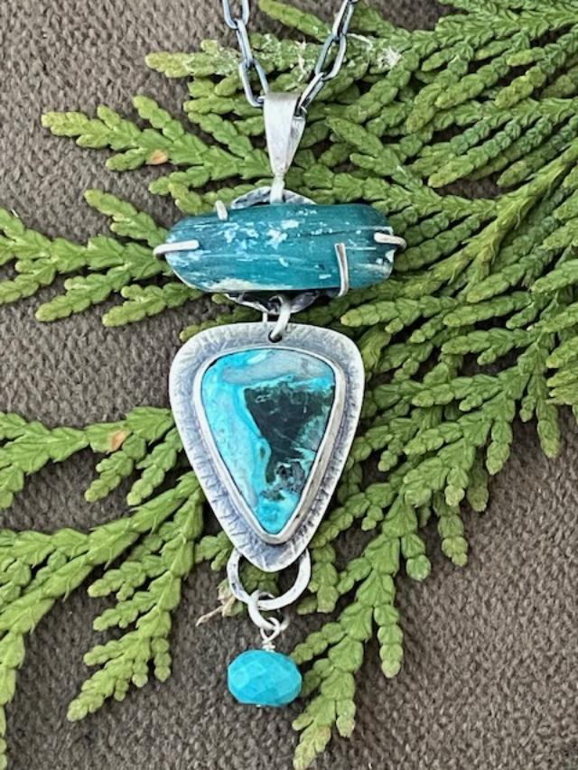 Image of Chrysocolla, Roman Glass, Turquoise, and SS Necklace by Michelle Zjala Winter