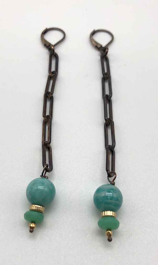 Image 1 for 5 Link Blue Peruvian Opal Earrings 5 Link Blue Peruvian Opal Earrings