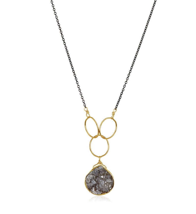 Cassiopeia Druzy Necklace, Black - Gold-Filled