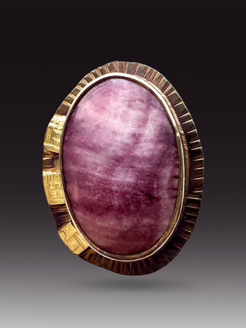 Image of 3 Sterling Silver, Fine Silver Bezel, Spiney Oyster, Natural Color, and 18k Gold Ring - Size 7 by  