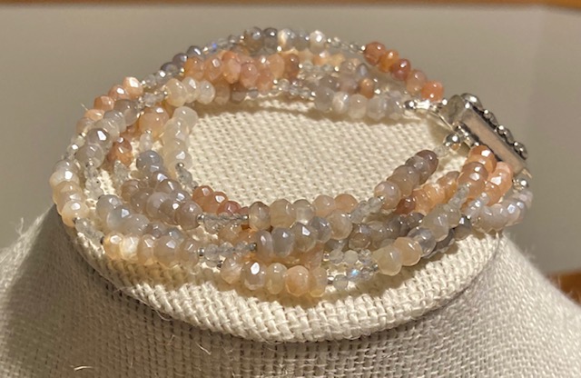5 Strand Multicolored Mystic Moonstone Bracelet with Silver Clasp