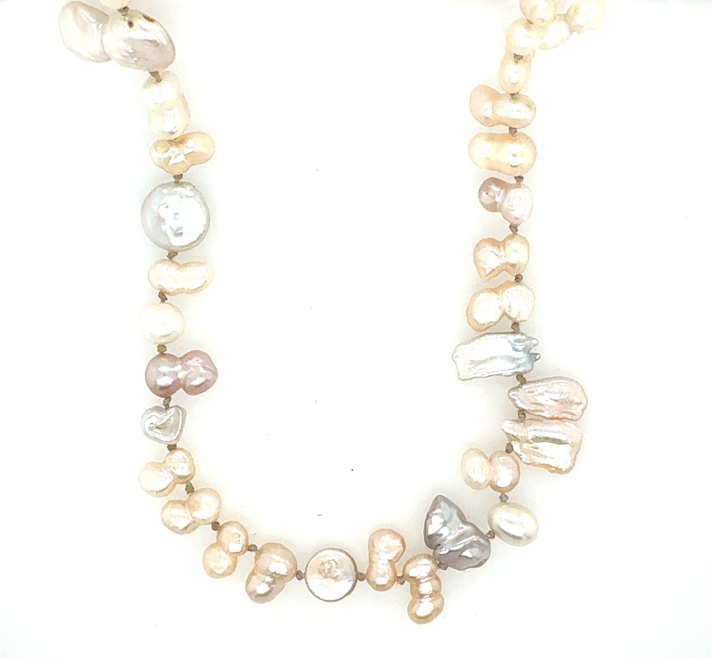 Image of Necklace Pearl Hand Knotted Mix Fresh Water Cream and White Hues SS Clasp by Olga Ganoudis