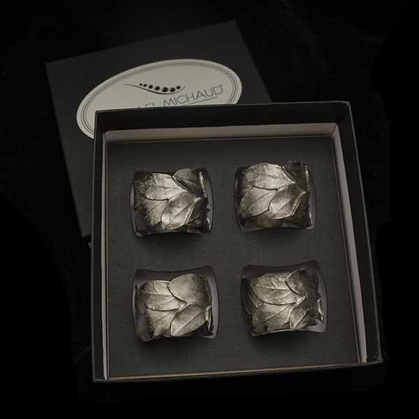 Image of Bay Leaf Napkin Rings - Set of 4, Pewter by  Table Art