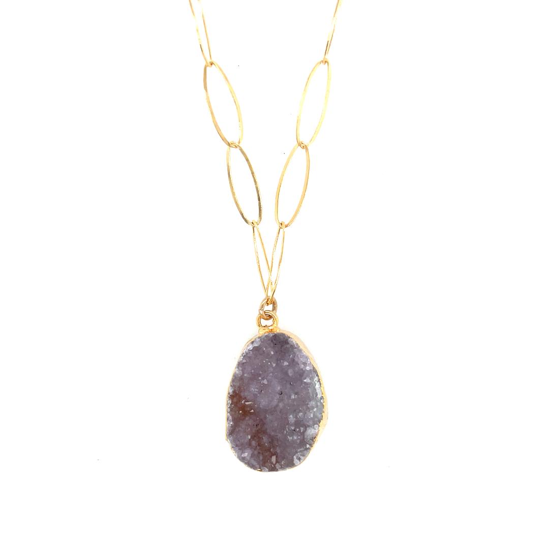 Sloane Druzy Pendant Necklace - Purple Shades