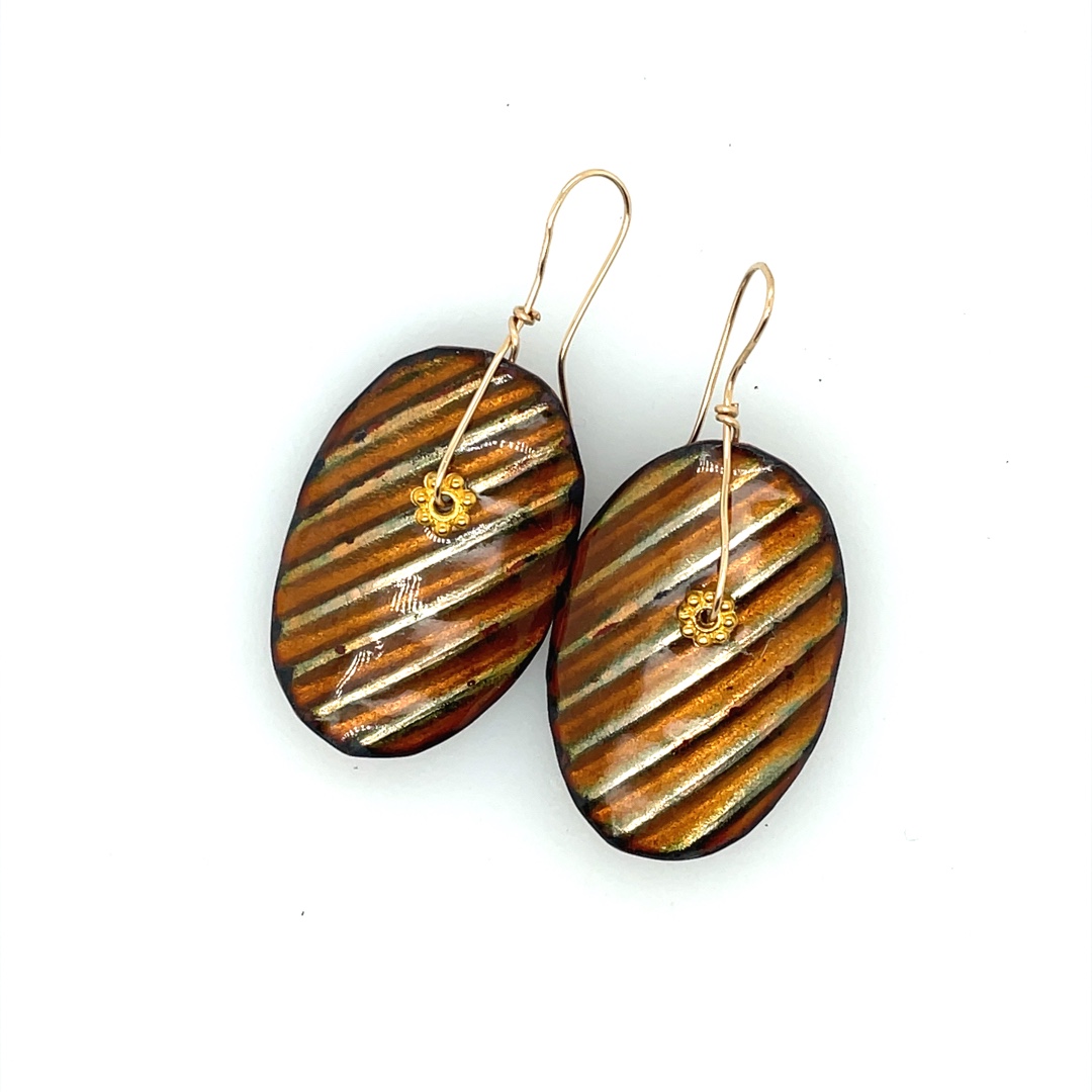 Oval Striped Copper Enamel Earrings