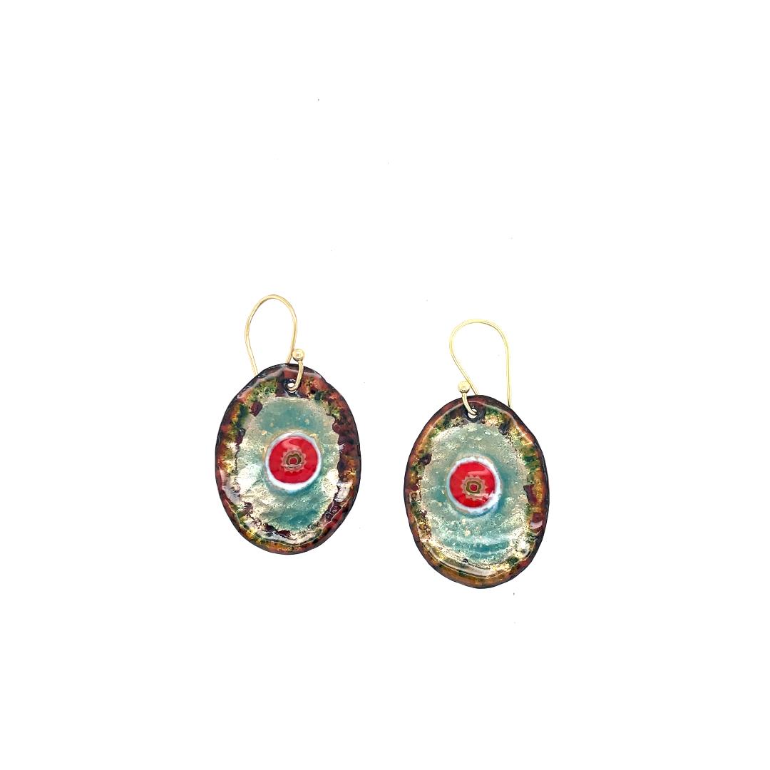 Ovals with Red Bead Center with Gold Plated Hooks
